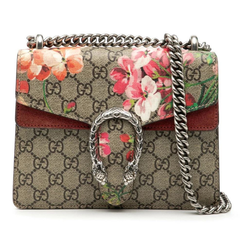 Gucci GG Supreme Blooms Dionysus Chain Shoulder Bag Beige Cream Multicolor Suede